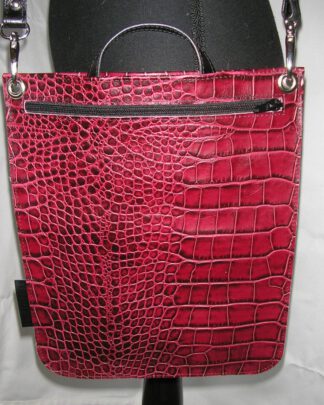 Dubbele schoudertas, donkerrood crocoprint