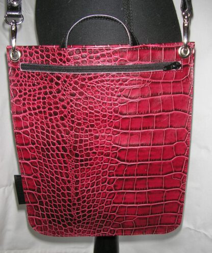 Dubbele schoudertas, donkerrood crocoprint
